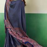 Surreptitious Navy Blue Ajrakh Printed Semi Modal Silk Saree With Extraordinary Blouse Piece