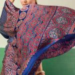Surreptitious Navy Blue Ajrakh Printed Semi Modal Silk Saree With Extraordinary Blouse Piece
