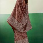 Ornate Brown Ajrakh Printed Semi Modal Silk Saree With Imaginative Blouse Piece