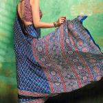 Excellent Blue Ajrakh Printed Semi Modal Silk Saree With Supernal Blouse Piece