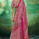Whimsical Dark Pink Ajrakh Printed Semi Modal Silk Saree With Vibrant Blouse Piece