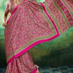 Whimsical Dark Pink Ajrakh Printed Semi Modal Silk Saree With Vibrant Blouse Piece