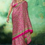 Whimsical Dark Pink Ajrakh Printed Semi Modal Silk Saree With Vibrant Blouse Piece