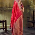 Fairytale Dark Pink Pure Zari Weaving Banarasi Silk Saree With Fantabulous Blouse Piece