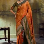 Enamoring Orange Pure Zari Weaving Banarasi Silk Saree With Lassitude Blouse Piece