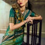 Unequalled Green Pure Zari Weaving Banarasi Silk Saree With Efflorescence Blouse Piece