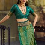 Unequalled Green Pure Zari Weaving Banarasi Silk Saree With Efflorescence Blouse Piece