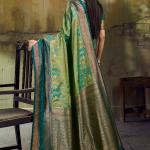 Unequalled Green Pure Zari Weaving Banarasi Silk Saree With Efflorescence Blouse Piece