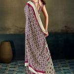 Trendy Beige Ajrakh Printed Satin Silk Saree With Gleaming Blouse Piece