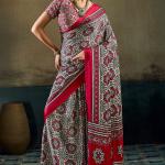Sophisticated Dark Pink Ajrakh Printed Satin Silk Saree With Piquant Blouse Piece