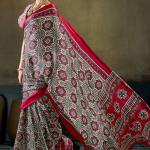 Sophisticated Dark Pink Ajrakh Printed Satin Silk Saree With Piquant Blouse Piece