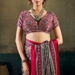 Sophisticated Dark Pink Ajrakh Printed Satin Silk Saree With Piquant Blouse Piece