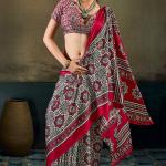 Sophisticated Dark Pink Ajrakh Printed Satin Silk Saree With Piquant Blouse Piece