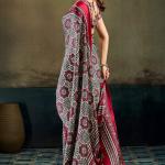 Sophisticated Dark Pink Ajrakh Printed Satin Silk Saree With Piquant Blouse Piece