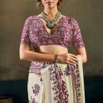 Surpassing Beige Ajrakh Printed Satin Silk Saree With Mesmeric Blouse Piece
