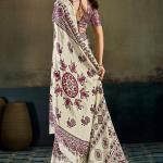 Surpassing Beige Ajrakh Printed Satin Silk Saree With Mesmeric Blouse Piece