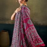 Opulent Wine Ajrakh Printed Satin Silk Saree With Twirling Blouse Piece