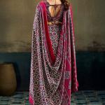 Opulent Wine Ajrakh Printed Satin Silk Saree With Twirling Blouse Piece
