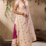 Winsome Beige Pure Munga Cotton Saree With Majesty Blouse Piece