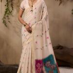 Winsome Beige Pure Munga Cotton Saree With Majesty Blouse Piece