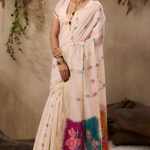 Winsome Beige Pure Munga Cotton Saree With Majesty Blouse Piece