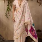 Winsome Beige Pure Munga Cotton Saree With Majesty Blouse Piece