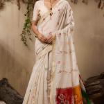 Gratifying Beige Pure Munga Cotton Saree With Invaluable Blouse Piece