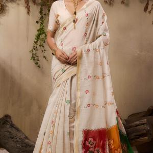 Gratifying Beige Pure Munga Cotton Saree With Invaluable Blouse Piece