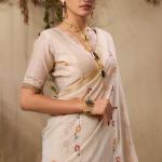 Gratifying Beige Pure Munga Cotton Saree With Invaluable Blouse Piece