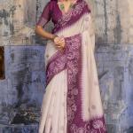Fragrant Beige and Purple Pure Munga Cotton Saree With Surpassing Blouse Piece