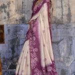Fragrant Beige and Purple Pure Munga Cotton Saree With Surpassing Blouse Piece