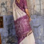 Fragrant Beige and Purple Pure Munga Cotton Saree With Surpassing Blouse Piece