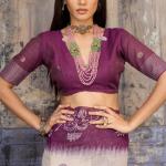 Fragrant Beige and Purple Pure Munga Cotton Saree With Surpassing Blouse Piece
