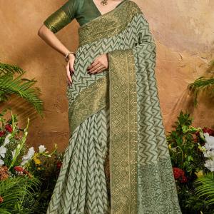Invaluable Green Viscose Cotton Patola Silk Saree With Petrichor Blouse Piece