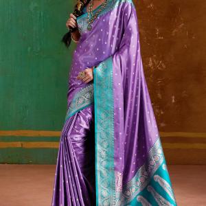 Elision Lavender Banarasi Satin Silk Saree With Smashing Blouse