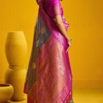 Sensational Blue Two Tone Chex Banarasi Silk Saree With Snazzy Blouse Piece