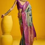 Susurrous Firozi Two Tone Chex Banarasi Silk Saree With Engaging Blouse Piece
