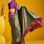 Susurrous Firozi Two Tone Chex Banarasi Silk Saree With Engaging Blouse Piece