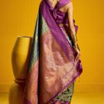 Susurrous Firozi Two Tone Chex Banarasi Silk Saree With Engaging Blouse Piece