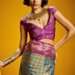 Susurrous Firozi Two Tone Chex Banarasi Silk Saree With Engaging Blouse Piece
