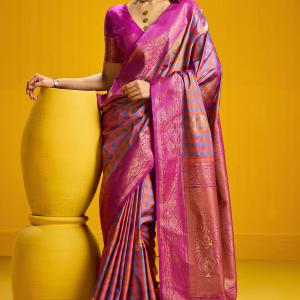 Improbable Lavender Two Tone Chex Banarasi Silk Saree With Enthralling Blouse Piece