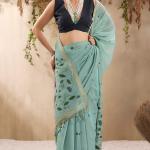 Stunner Sea Green Cotton Silk Saree With Designer Blouse Piece