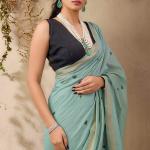 Stunner Sea Green Cotton Silk Saree With Designer Blouse Piece