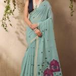 Stunner Sea Green Cotton Silk Saree With Designer Blouse Piece