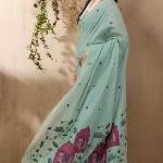 Stunner Sea Green Cotton Silk Saree With Designer Blouse Piece
