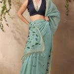 Stunner Sea Green Cotton Silk Saree With Designer Blouse Piece