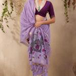 Winsome Lavender Cotton Silk Saree With Innovative Blouse Piece