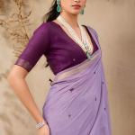 Winsome Lavender Cotton Silk Saree With Innovative Blouse Piece