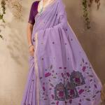 Winsome Lavender Cotton Silk Saree With Innovative Blouse Piece