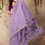 Winsome Lavender Cotton Silk Saree With Innovative Blouse Piece